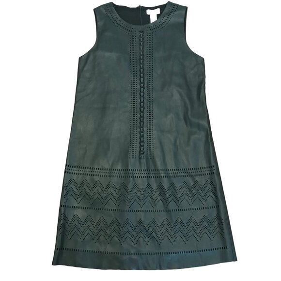 Carmen Marc Valvo Women's Faux Leather Black Cutout Shift Dress Size 6 Gothic - Picture 2 of 15